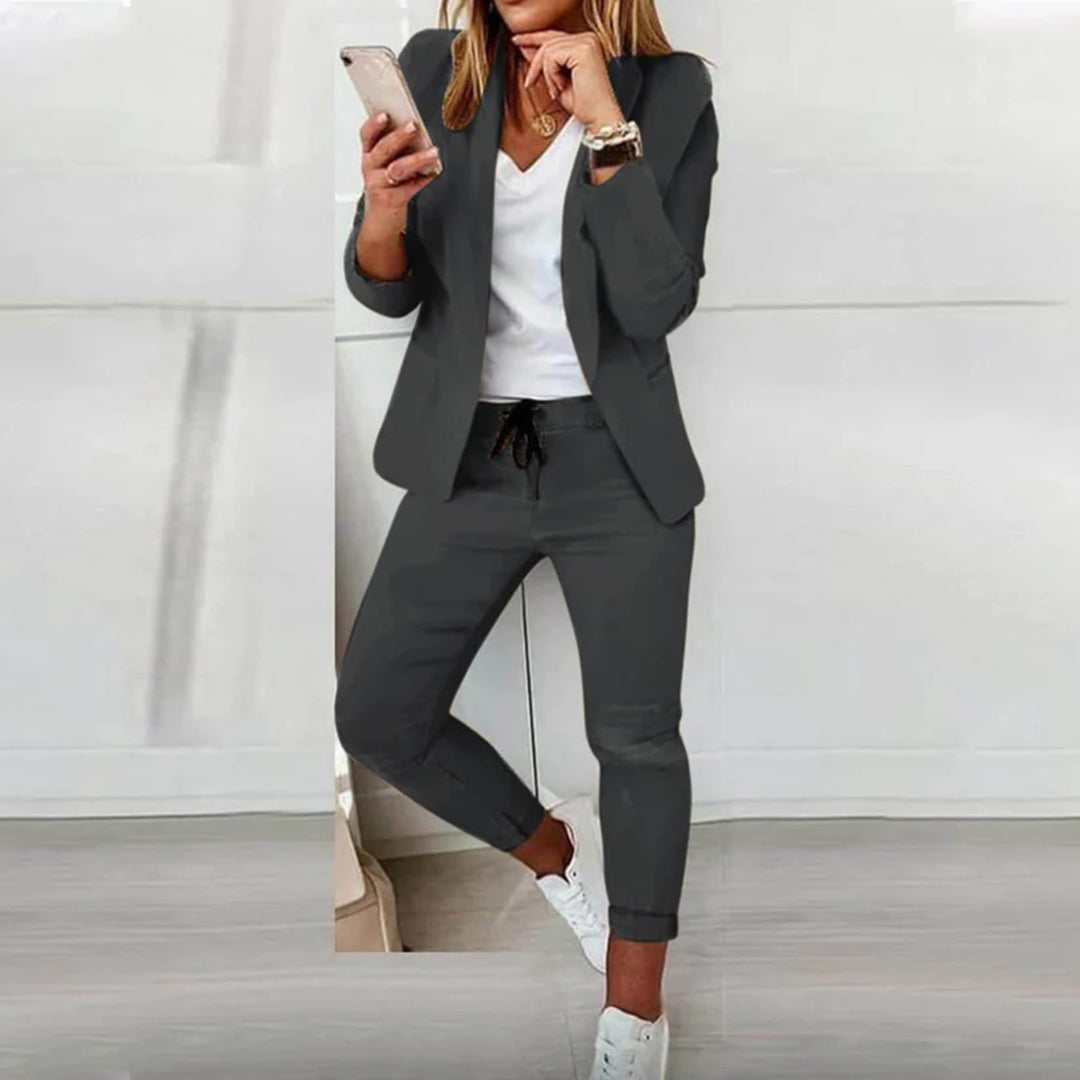 Women's open front blazer and tapered pants set