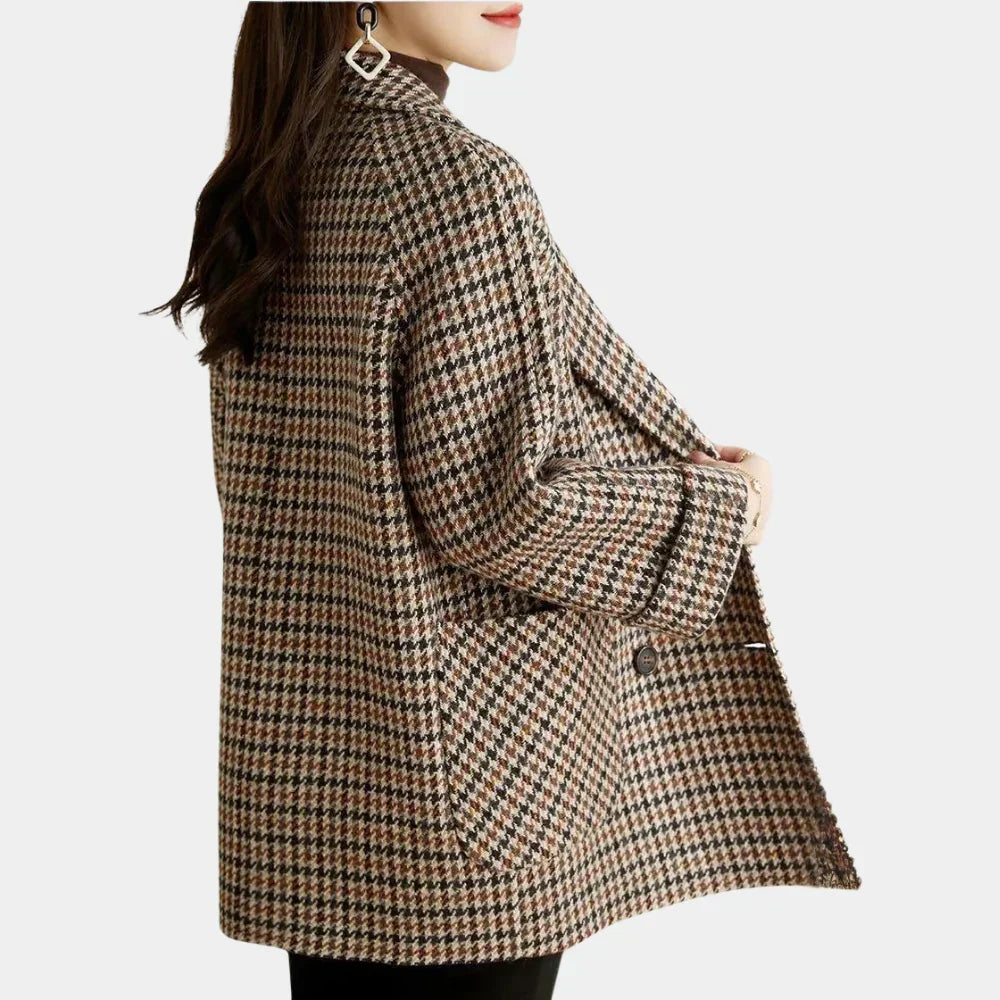 Women's Houndstooth Double-Breasted Relaxed Coat