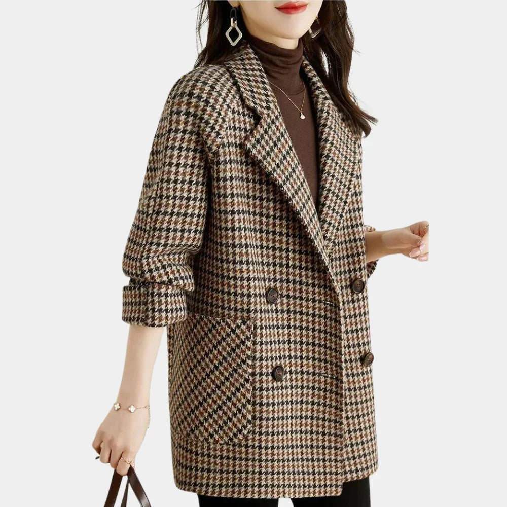 Women's Houndstooth Double-Breasted Relaxed Coat