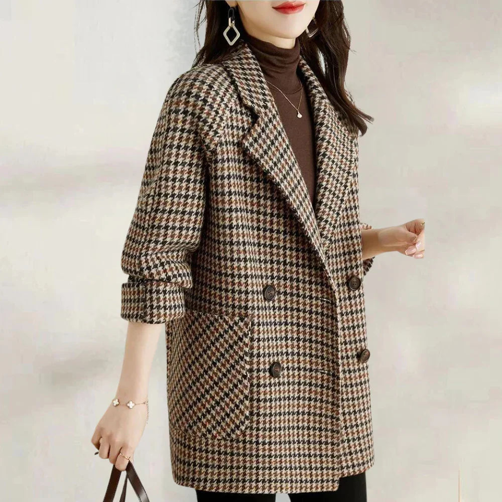 Women's Houndstooth Double-Breasted Relaxed Coat