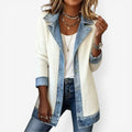Cardigan tricoté côtelé pour femme avec col bordé de denim