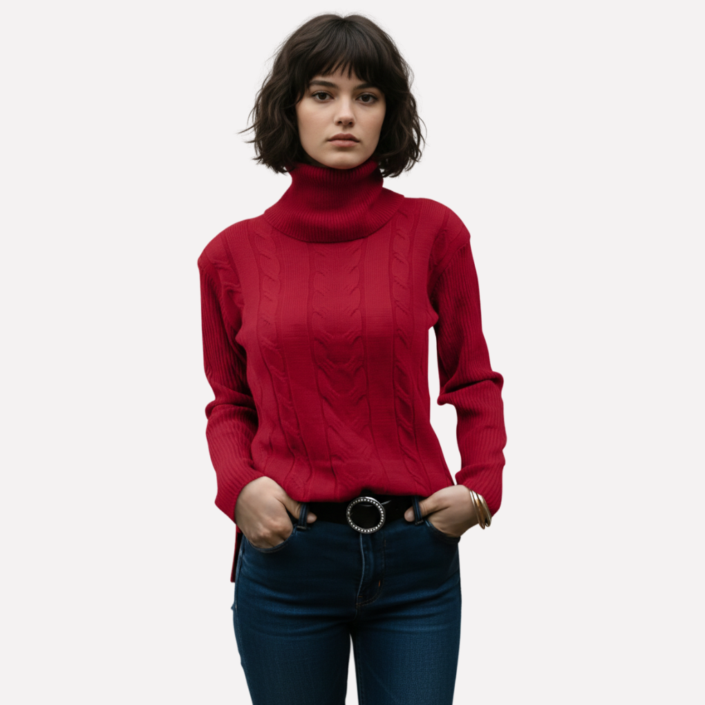 Women's Slim Fit Cable Knit Turtleneck Jumper