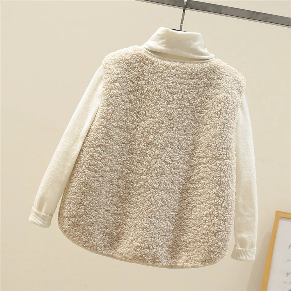 Gilet boutonné en fausse peau de mouton pour femme