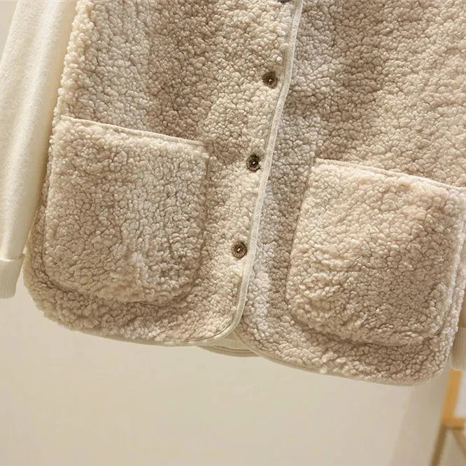 Gilet boutonné en fausse peau de mouton pour femme