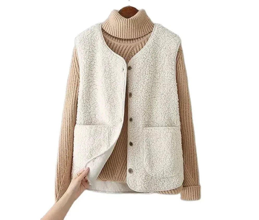 Gilet boutonné en fausse peau de mouton pour femme