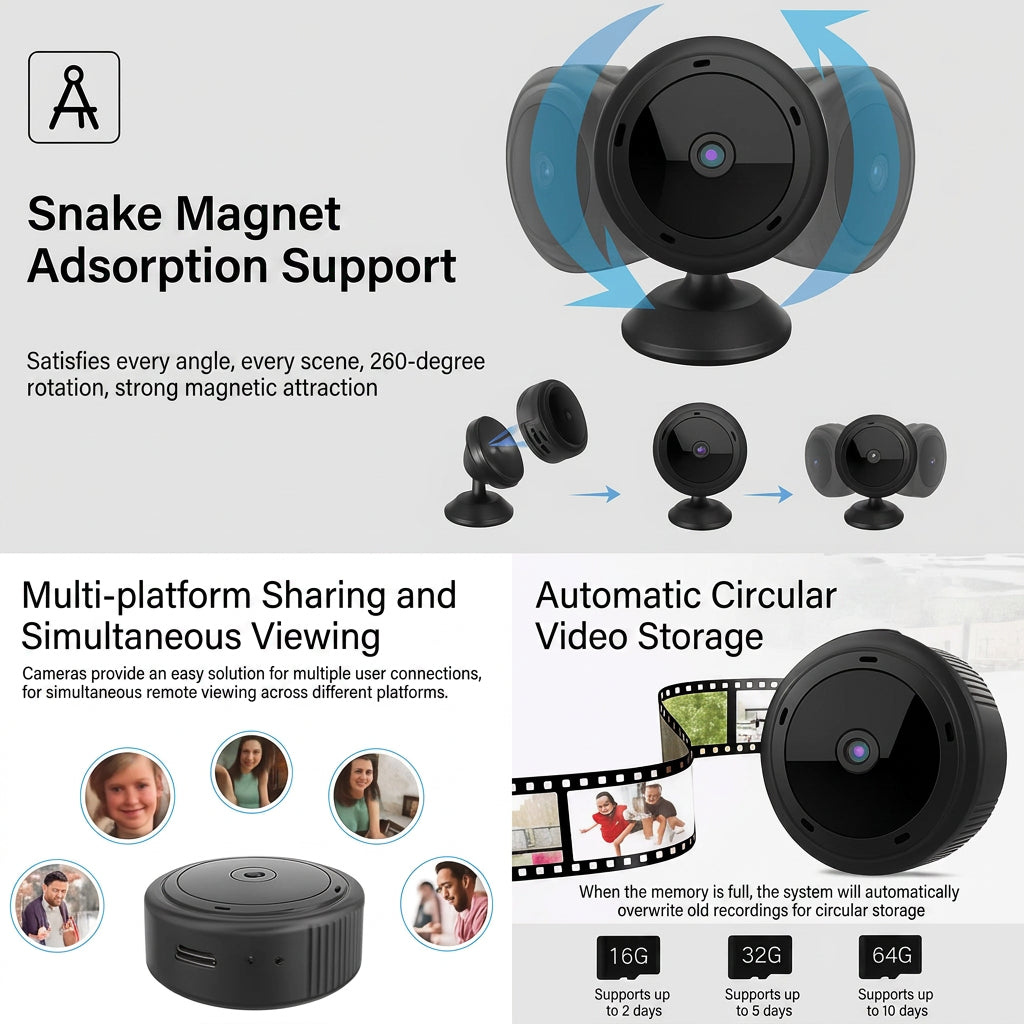 Mini WiFi Security Camera with Night Vision and App
