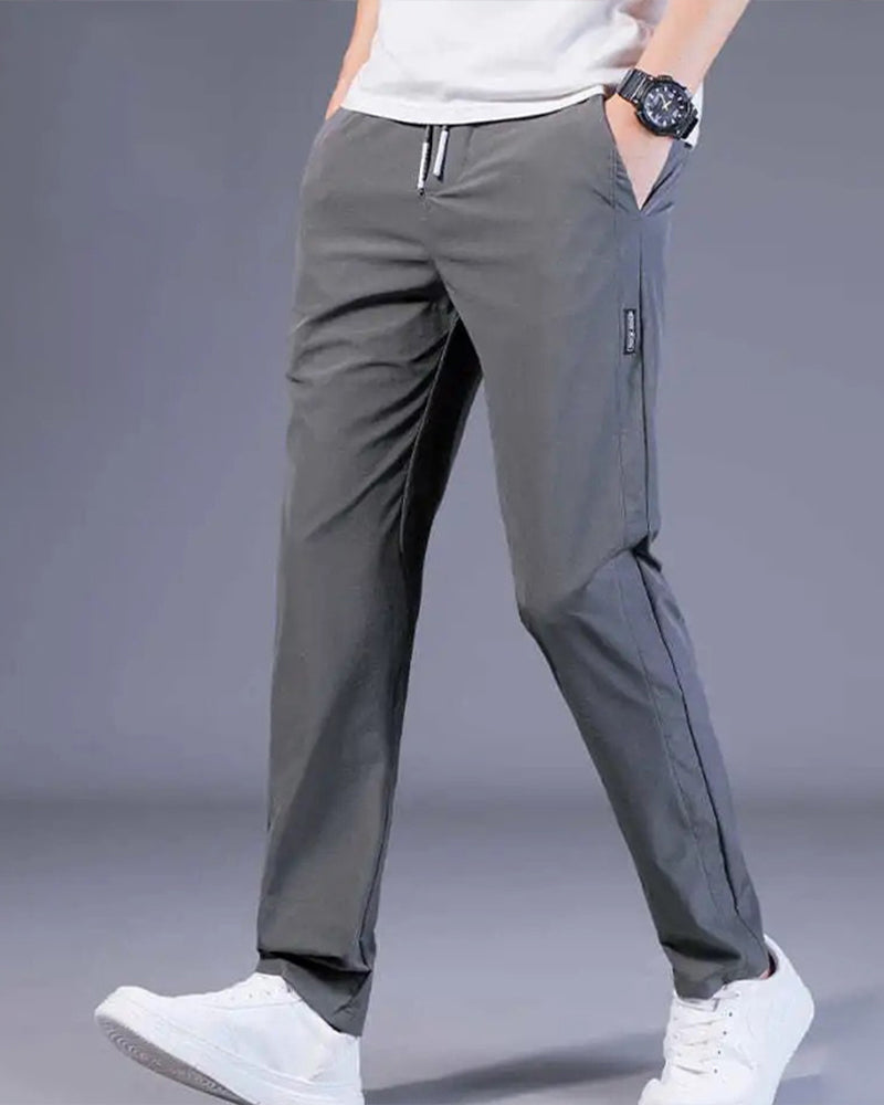 Men's Tapered Stretch Trousers with Drawstring Waist