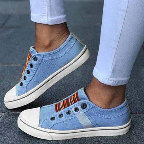 Canvas Slip-On Sneakers with Contrast Stripe Panel