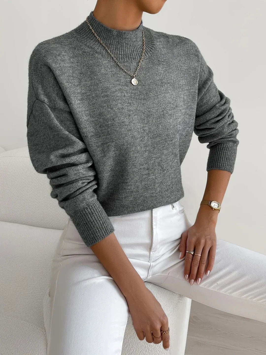 Women's Mock Turtleneck Relaxed Fit Long Sleeve Sweater