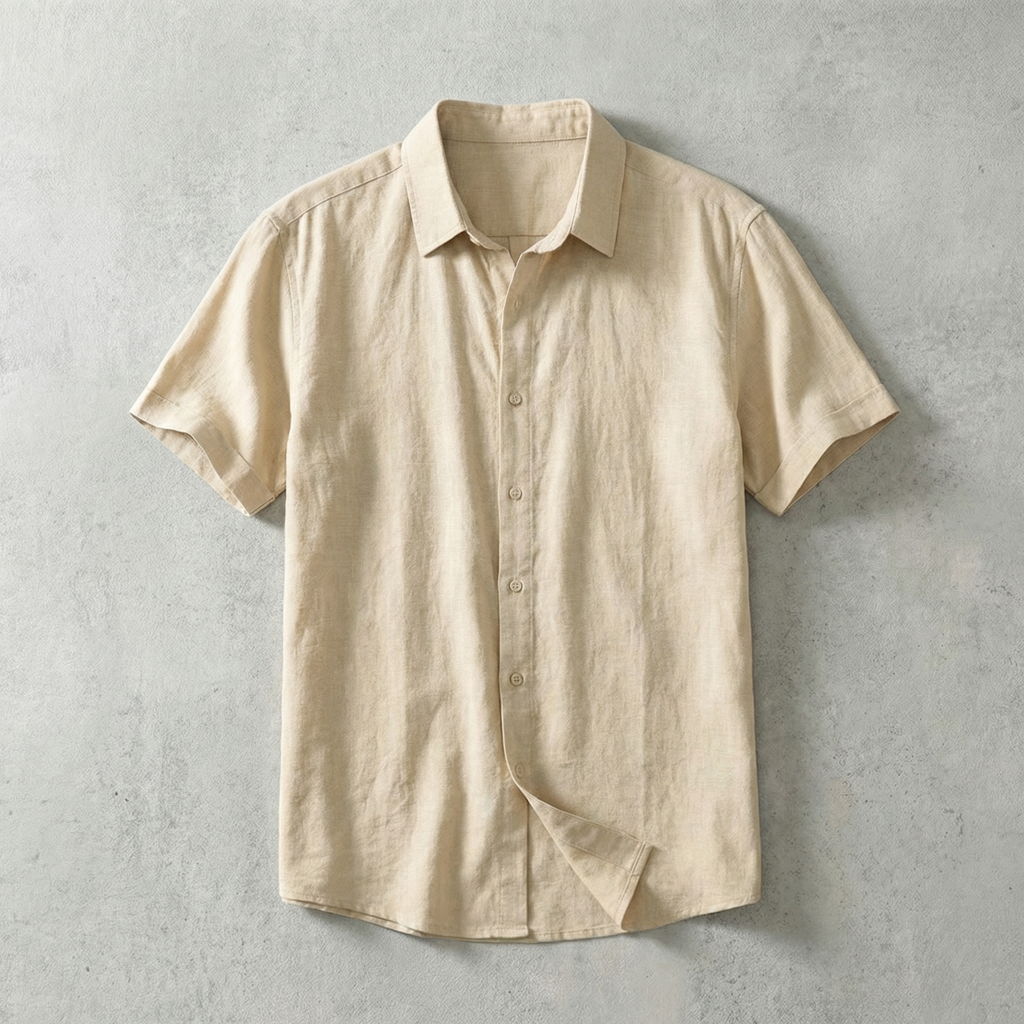 Short Sleeve Cotton Shirt with Classic Collar