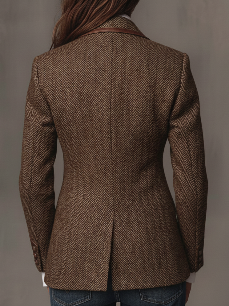 Women's Herringbone Blazer with Paisley Jacquard Lapels