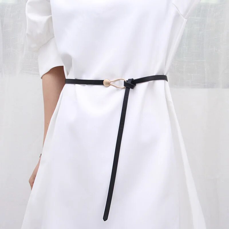 Women's Thin Waist Belt with Button Toggle Closure