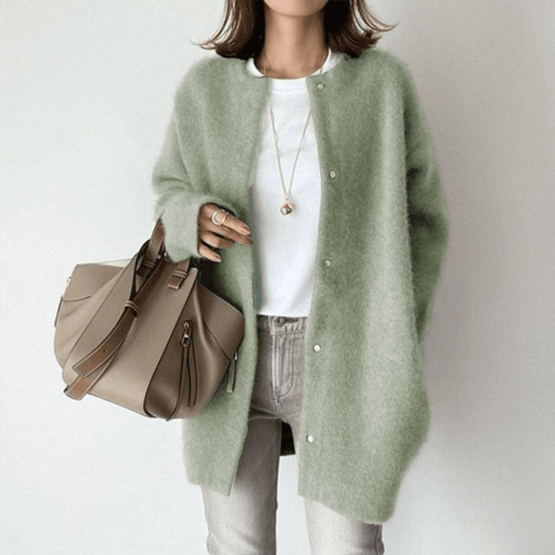 Snap Button Longline Wool Blend Cardigan