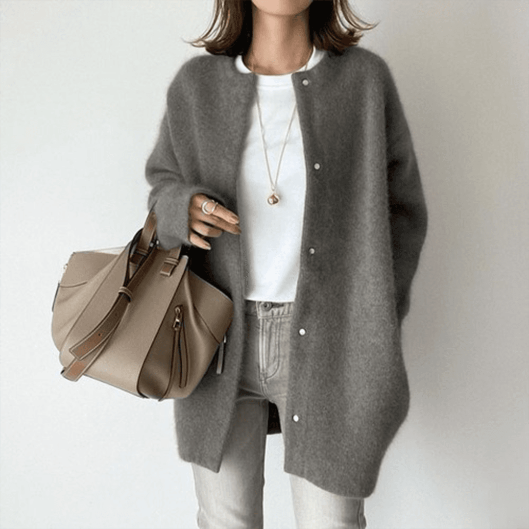 Snap Button Longline Wool Blend Cardigan