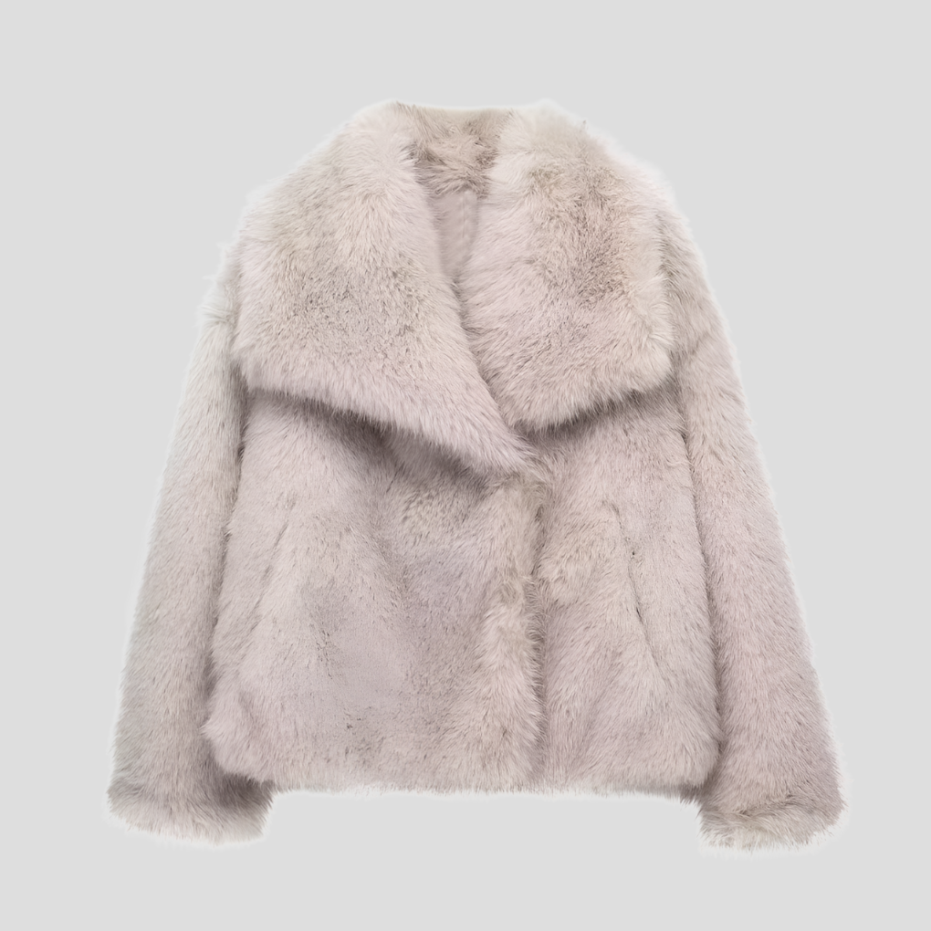 Veste courte femme en fausse fourrure à col oversize