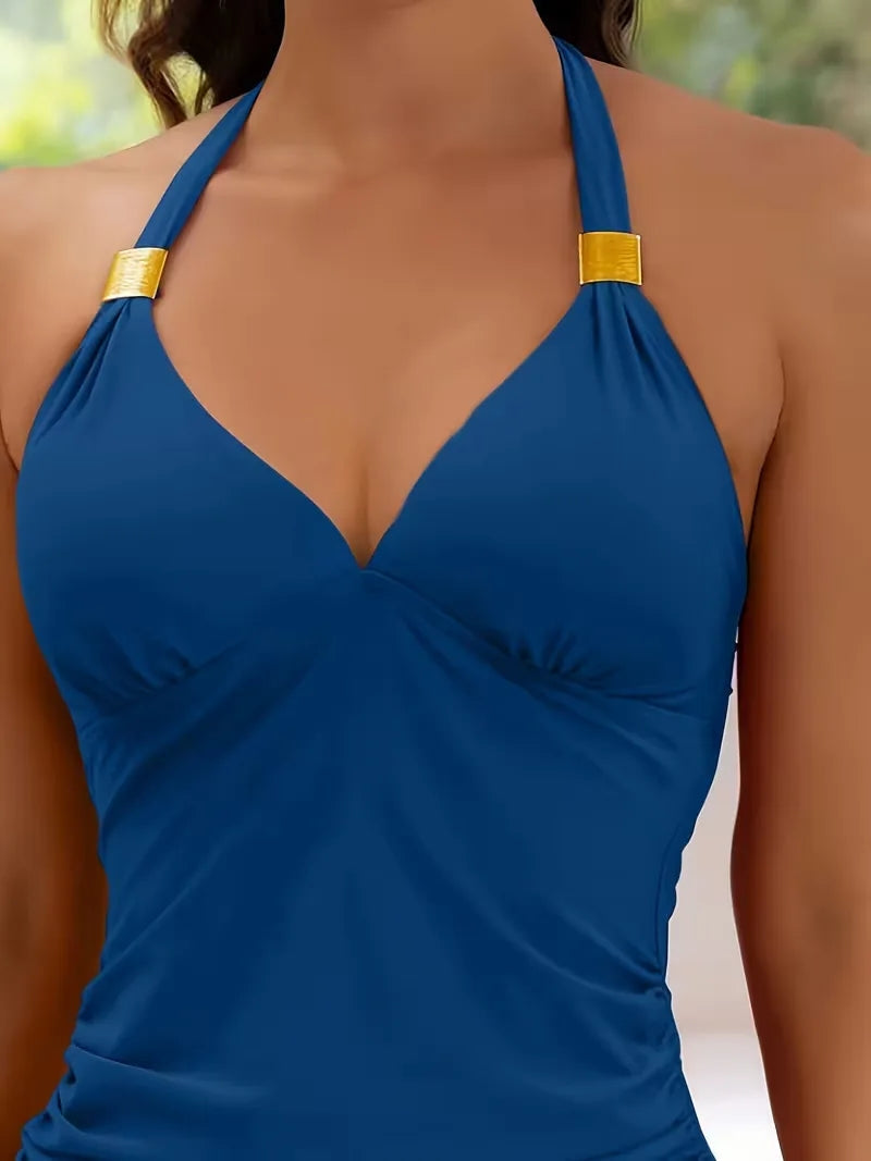 Ensemble tankini de bain dos nu à col en V avec détail anneau