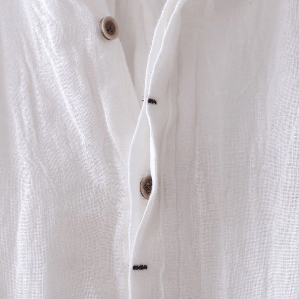 Chemise en lin à manches courtes, boutonnée velours