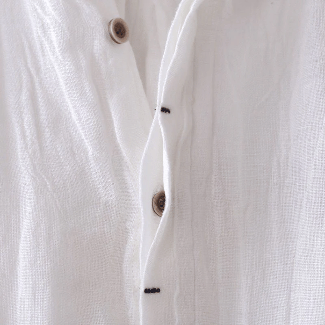 Chemise en lin à manches courtes, boutonnée velours