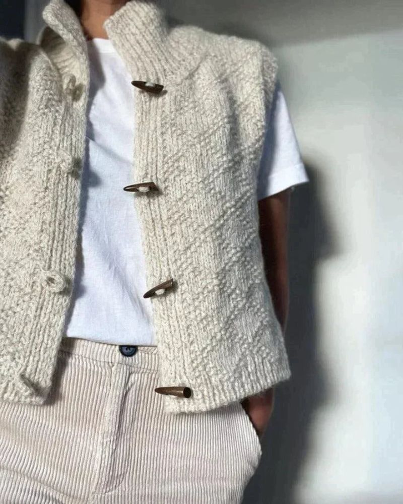 Women's High Neck Chunky Knit Toggle Sweater Vest