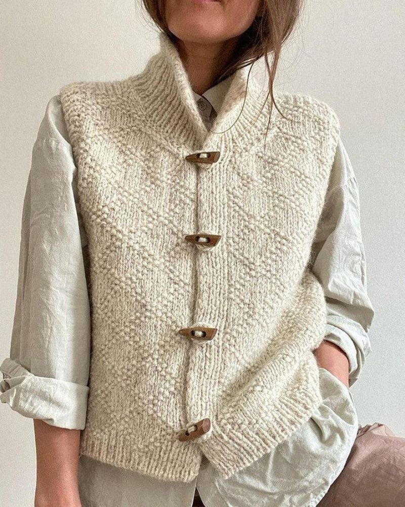 Women's High Neck Chunky Knit Toggle Sweater Vest