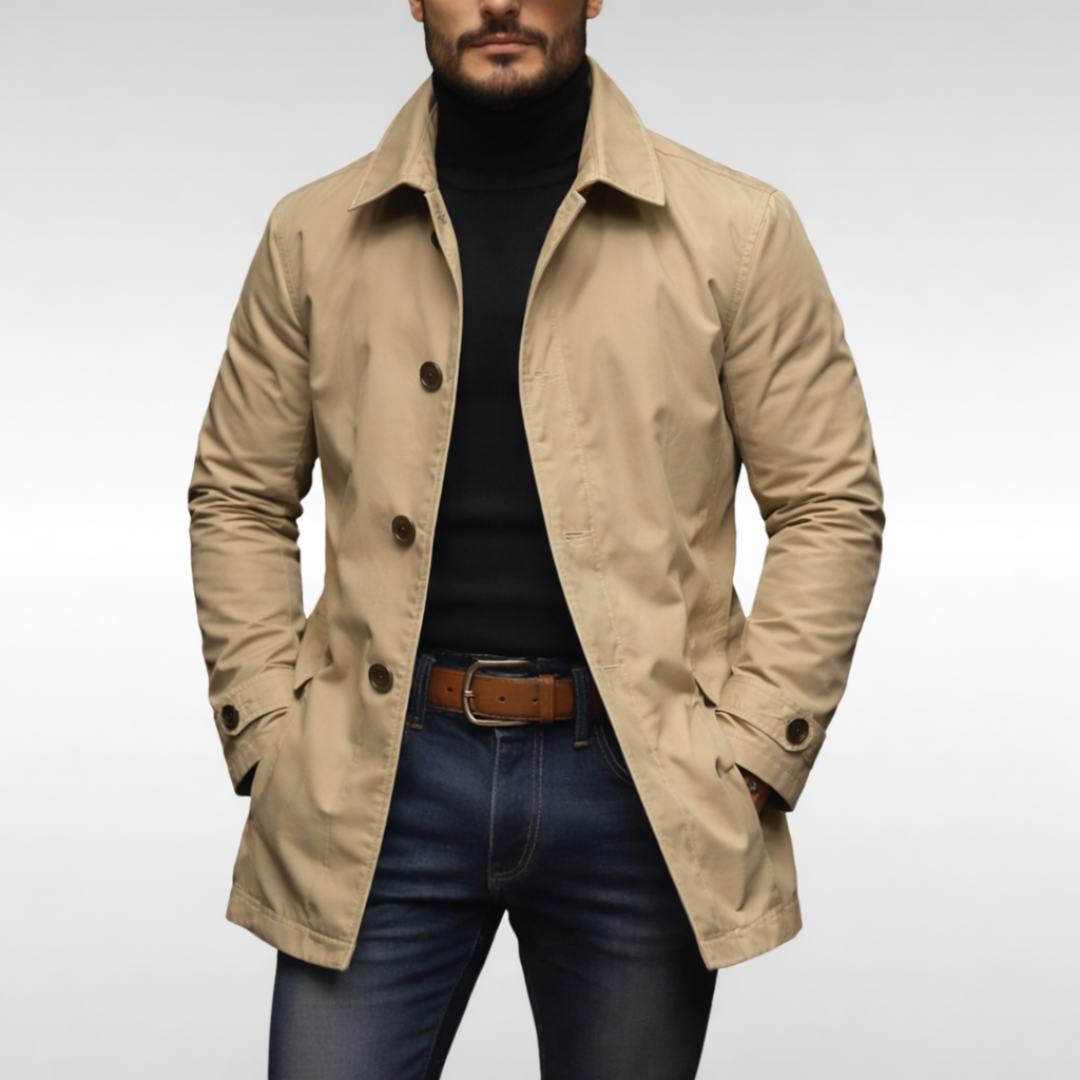 Trench-coat long croisé pour homme à boutonnage simple