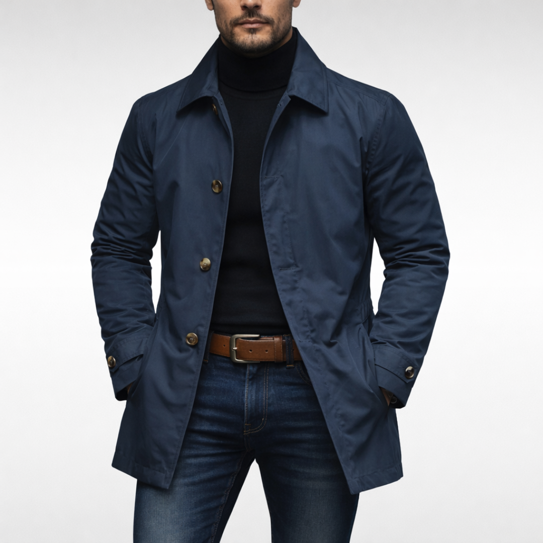 Trench-coat long croisé pour homme à boutonnage simple