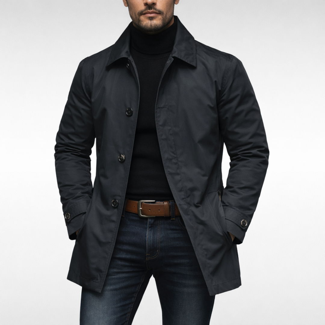 Trench-coat long croisé pour homme à boutonnage simple