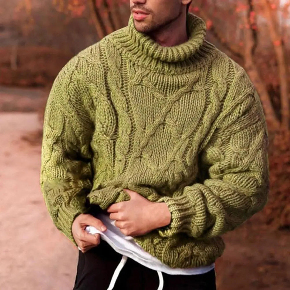 Men's Chunky Cable Knit Turtleneck Sweater