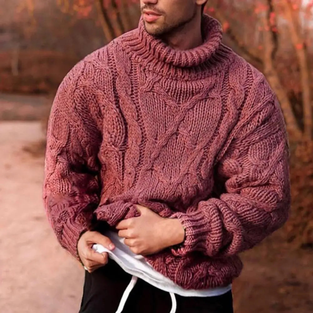 Men's Chunky Cable Knit Turtleneck Sweater