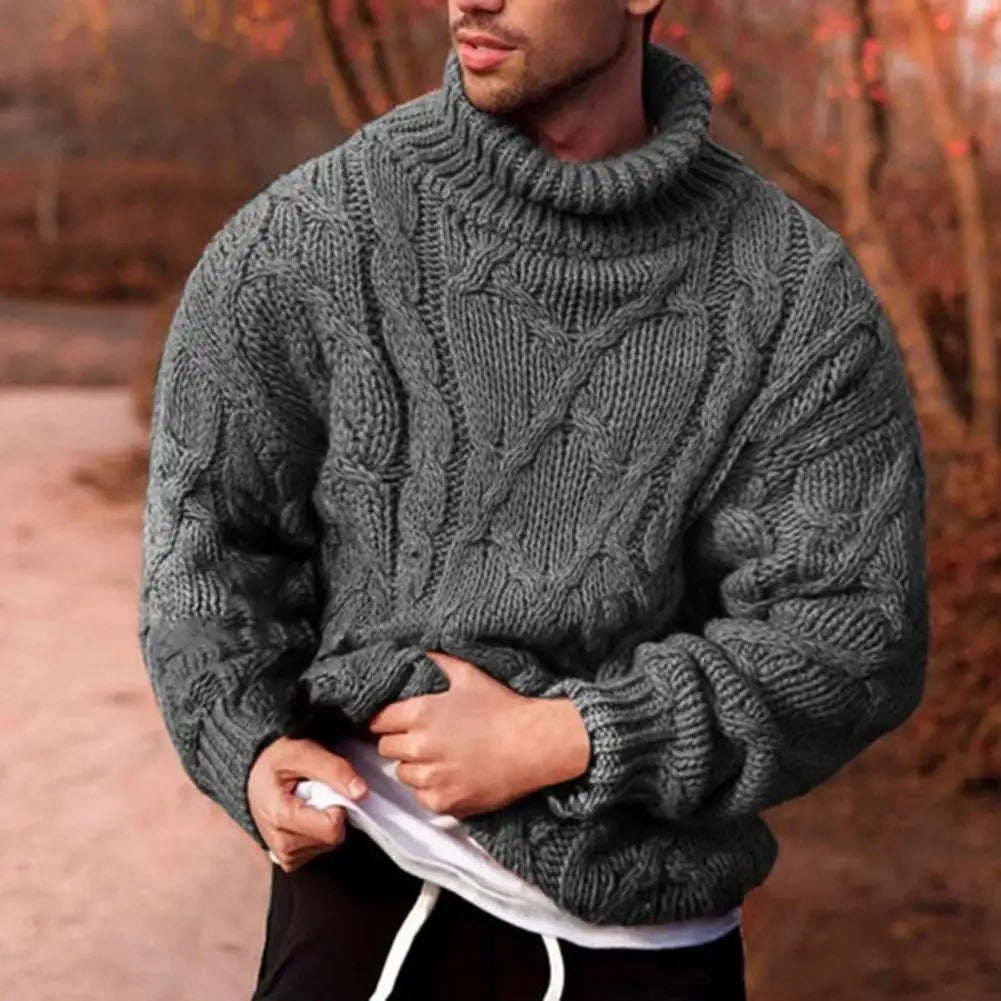 Men's Chunky Cable Knit Turtleneck Sweater