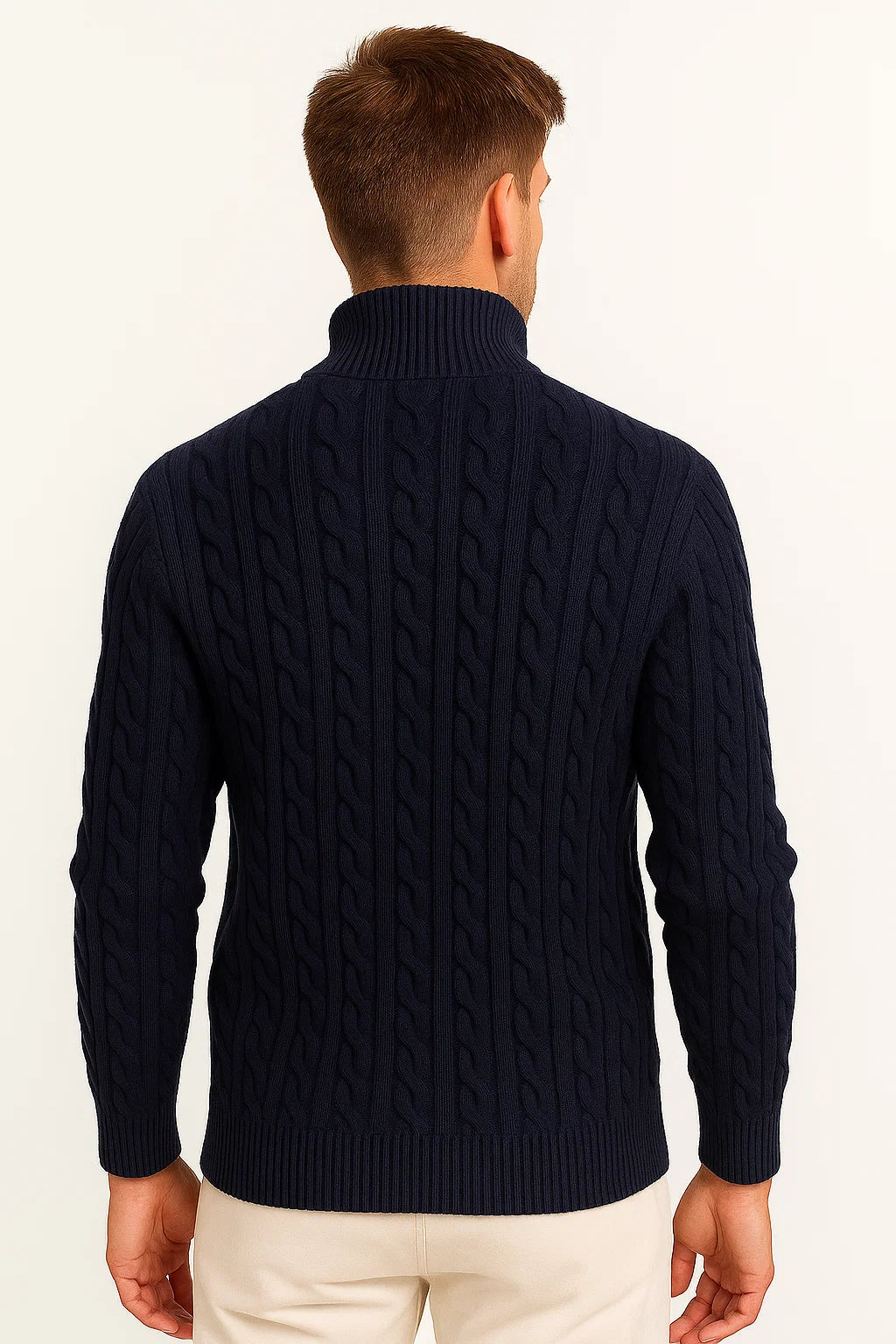 Men’s Cable Knit Quarter Zip Stand Collar Sweater