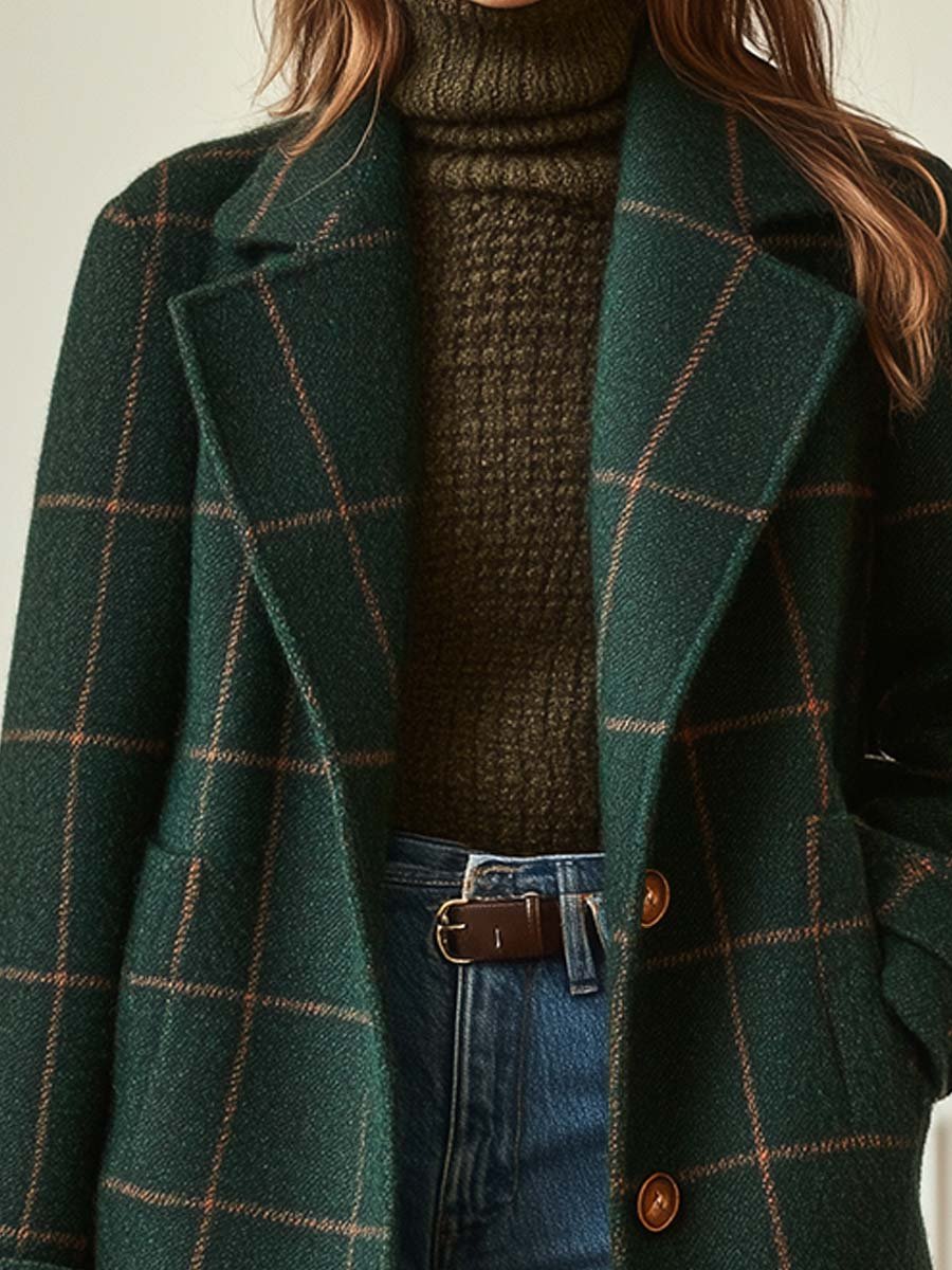 Manteau long pour femme en mélange de laine à carreaux fenêtre