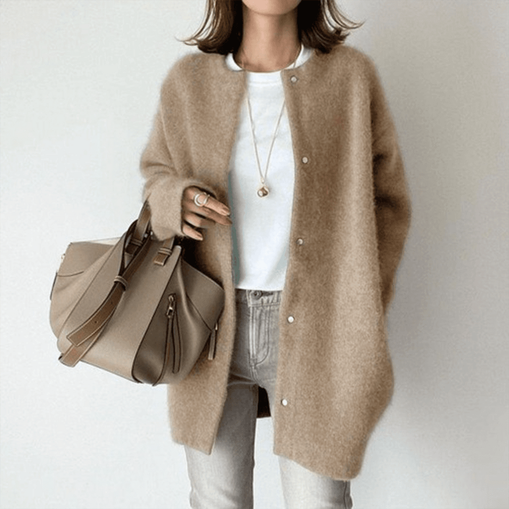 Cardigan long en mélange de laine à boutons-pression