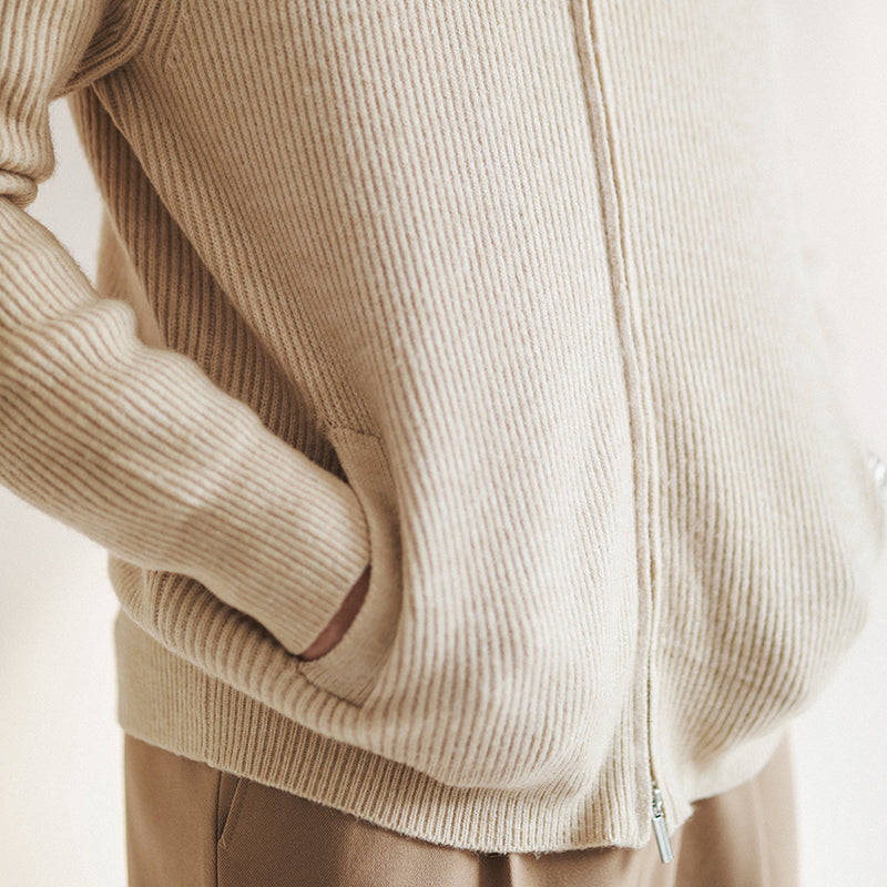 Men’s Chunky Ribbed Knit Two-Way Zip Cardigan with Pockets