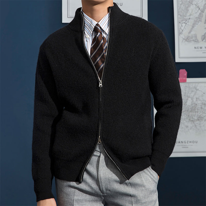 Men’s Chunky Ribbed Knit Two-Way Zip Cardigan with Pockets