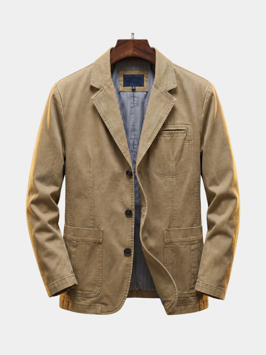 Men's Washed Twill Three-Button Casual Blazer
