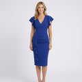Ruffle Wrap Midi Dress – Flutter Sleeve V-Neck Dress