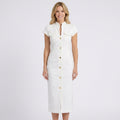 Utility Button-Front Midi Dress – Cap Sleeve Collared Dress