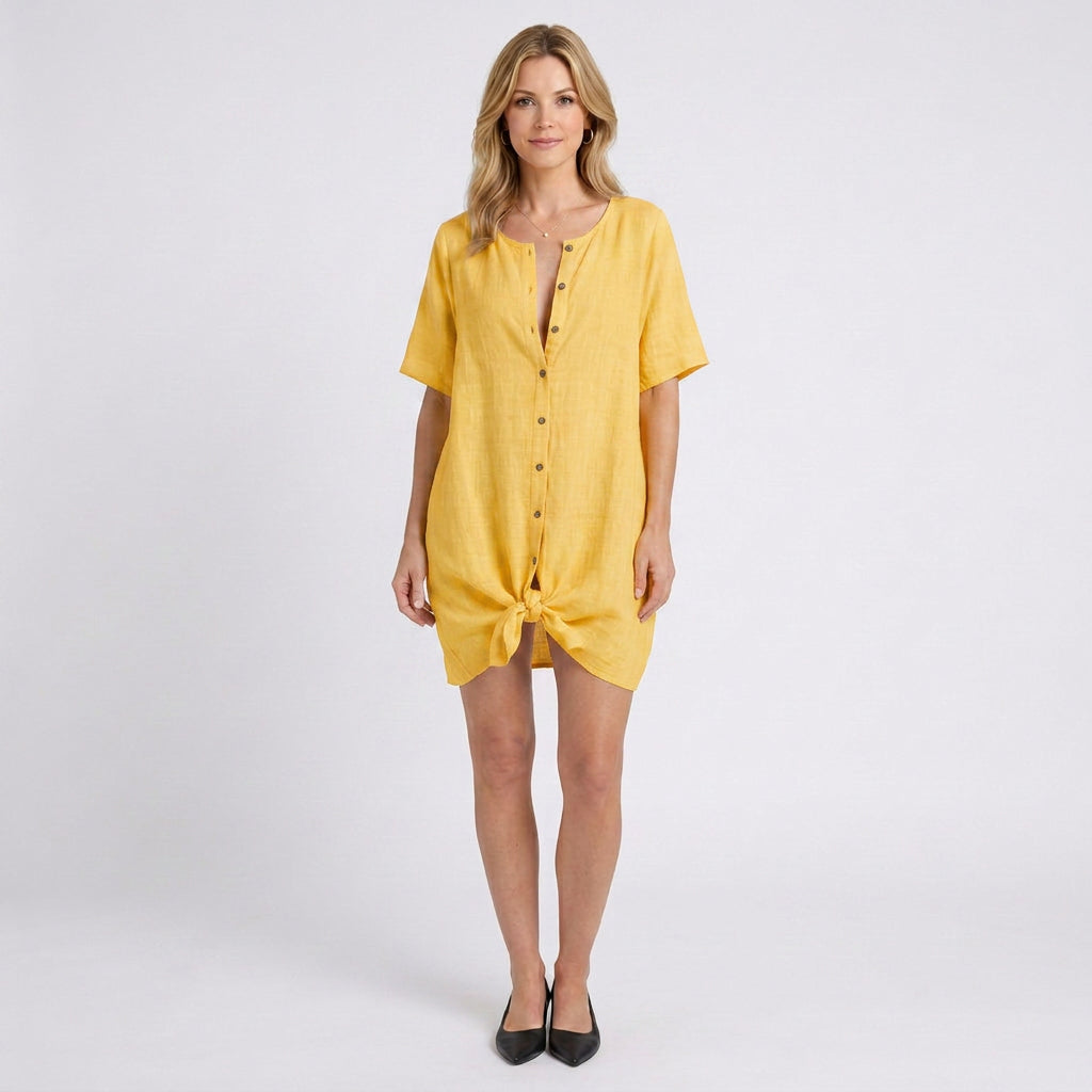 Women’s Linen Shirt Dress – Relaxed Button-Front Tunic Dress