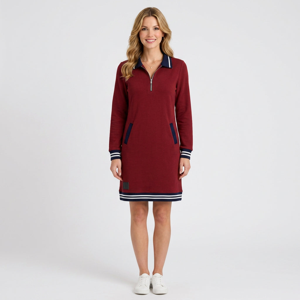 Women’s Long Sleeve Polo Dress – Zip Neck Pocket Sweatshirt Style