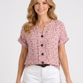 Floral Button Front Blouse – Short Sleeve Relaxed Fit