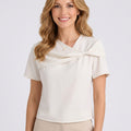 Twist Front Short Sleeve Top – V-Neck Draped Style