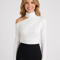 Asymmetric High Neck Top – One Shoulder Draped Fit