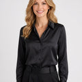 Women’s Satin Button-Up Shirt – Long Sleeve Collared Blouse