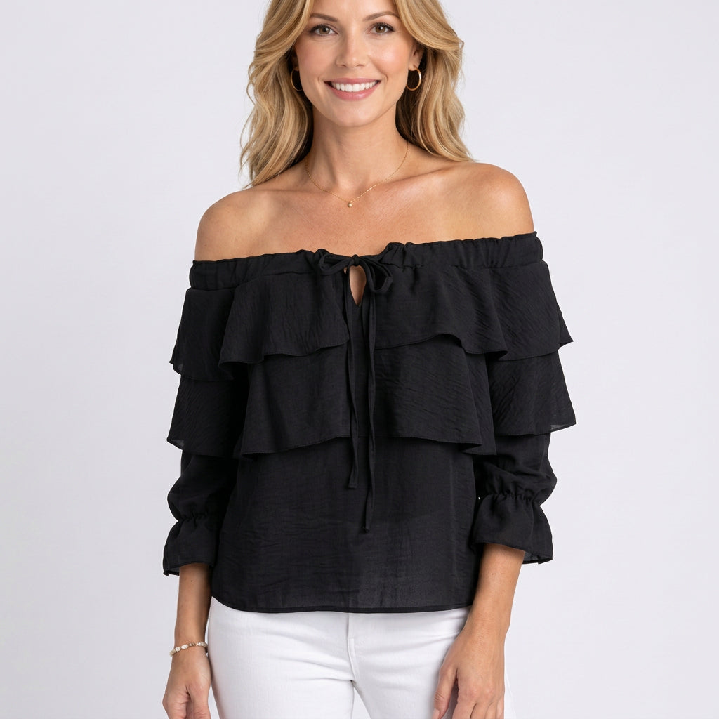 Blouse – Off Shoulder Ruffle Tie Front Style