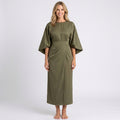 Midi Dress – Draped Waist Kimono Sleeve Elegant Style