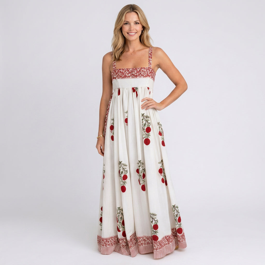 Maxi Dress – Printed Square Neck Flowing Style