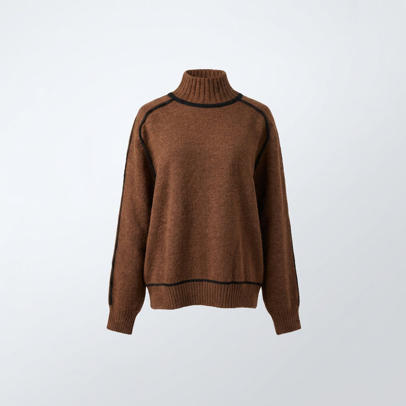 Sweater – High Neck Contrast Trim Relaxed Style
