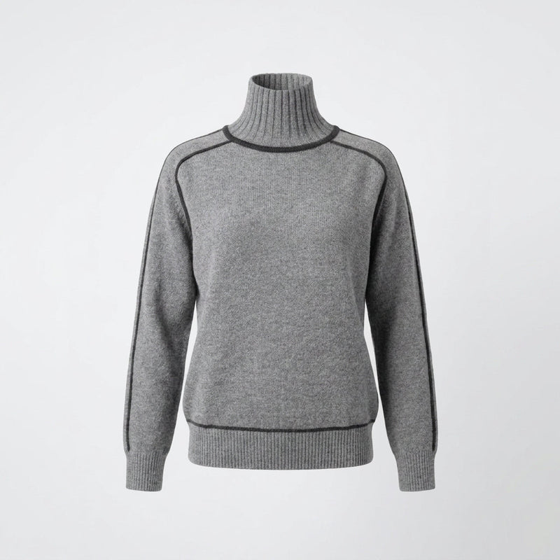 Sweater – High Neck Contrast Trim Relaxed Style