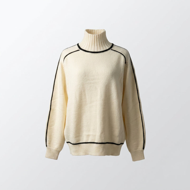 Sweater – High Neck Contrast Trim Relaxed Style